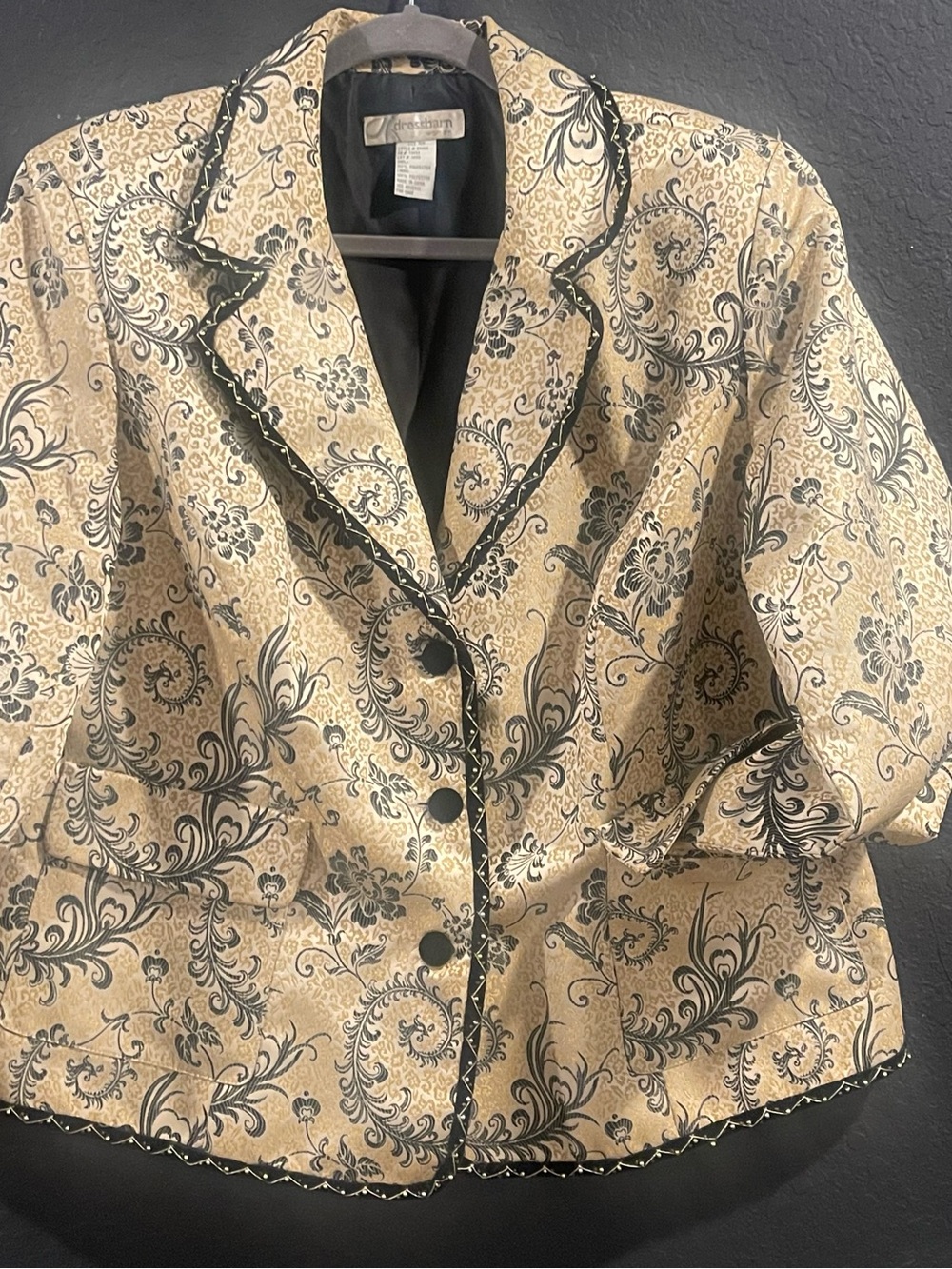 dressbarn Gold and Black Floral Brocade Blazer